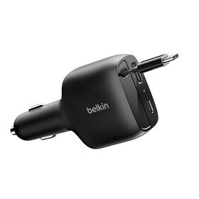 Retractable Car Charger 75W, Black, hi-res
