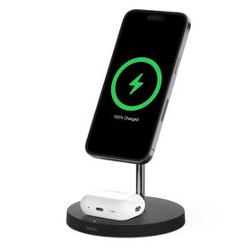2-in-1 Wireless Charger Stand with Official MagSafe Charging 15W (Certified Refurbished), Black, hi-res