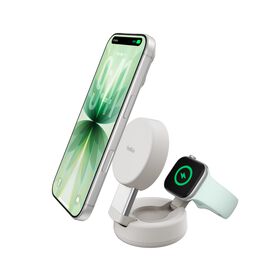 Verstellbare, magnetische Qi2 25W 2-in-1-Ladestation, Sandfarben, hi-res