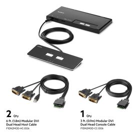 2-Port Dual Head DVI Modular Secure KVM Switch PP4.0 W/ Remote, Nero, hi-res