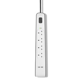 2.4 Amp USB Charging 4-outlet Surge Protection Strip, White/Gray, hi-res