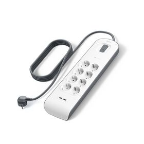 8fach-Steckdosenleiste mit &Uuml;berspannungsschutz, 2-m-Kabel und USB-A-Anschl&uuml;ssen, Spacegrau, hi-res
